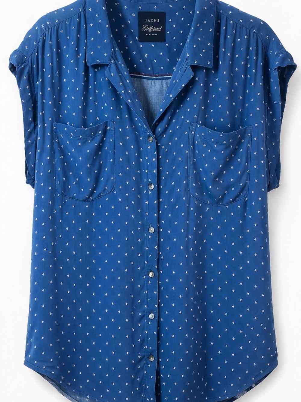 Jachs Girlfriend Blue Floral Button Front Shirt XL Relaxed